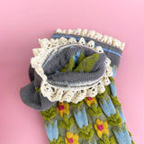 Gray Green Retro Court Style Floral Lace Socks