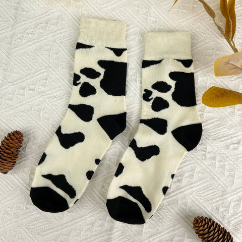 Black and white cartoon mid-calf cute trendy socks