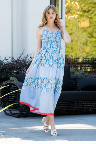 THML Smocked Striped Print Dress