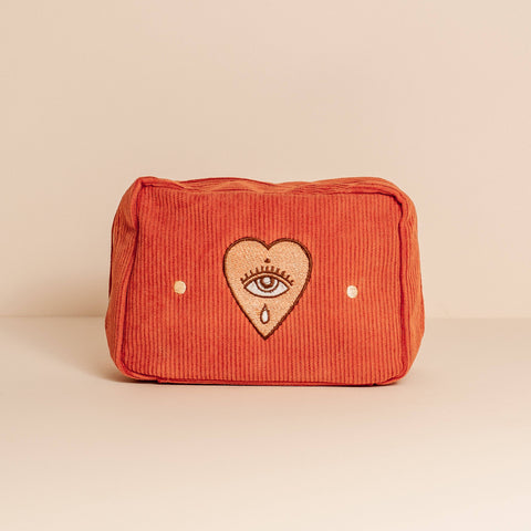 Embroidered Corduroy Makeup Bag