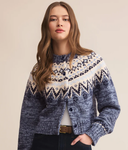 Z Supply North Sea Fairisle Cardigan Blue Velvet Heather