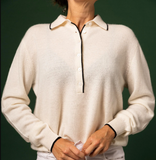 Stone Cashmere Polo Sweater