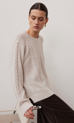 W. Cashmere Nix Crewneck Cable Sweater