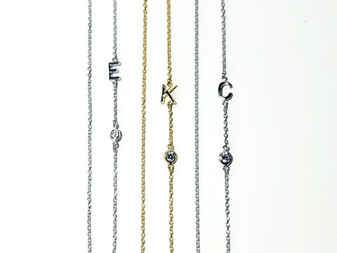 *Initial and CZ Necklace - Silver